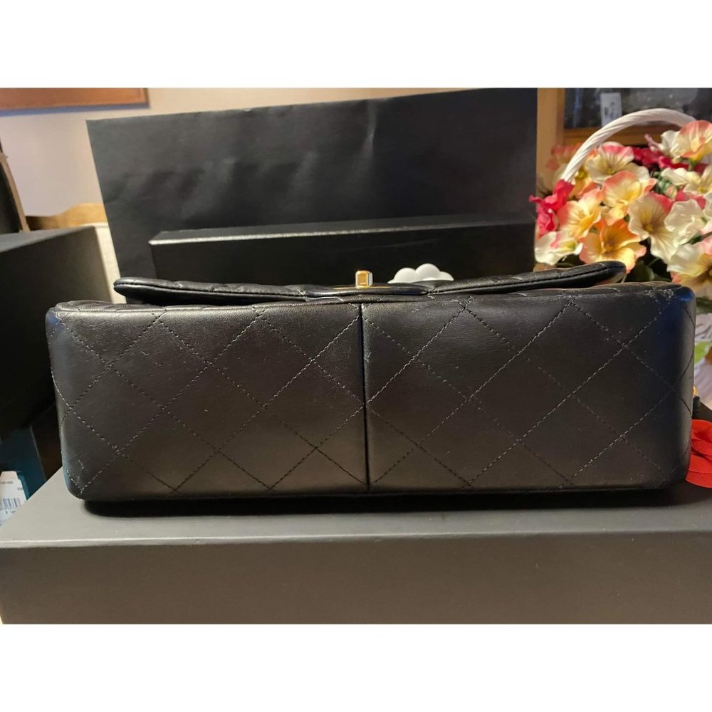 100% Authentic CHANEL Quilted Double Flap Jumbo Lambskin Black Shoulder Bag - Picture 12 of 16